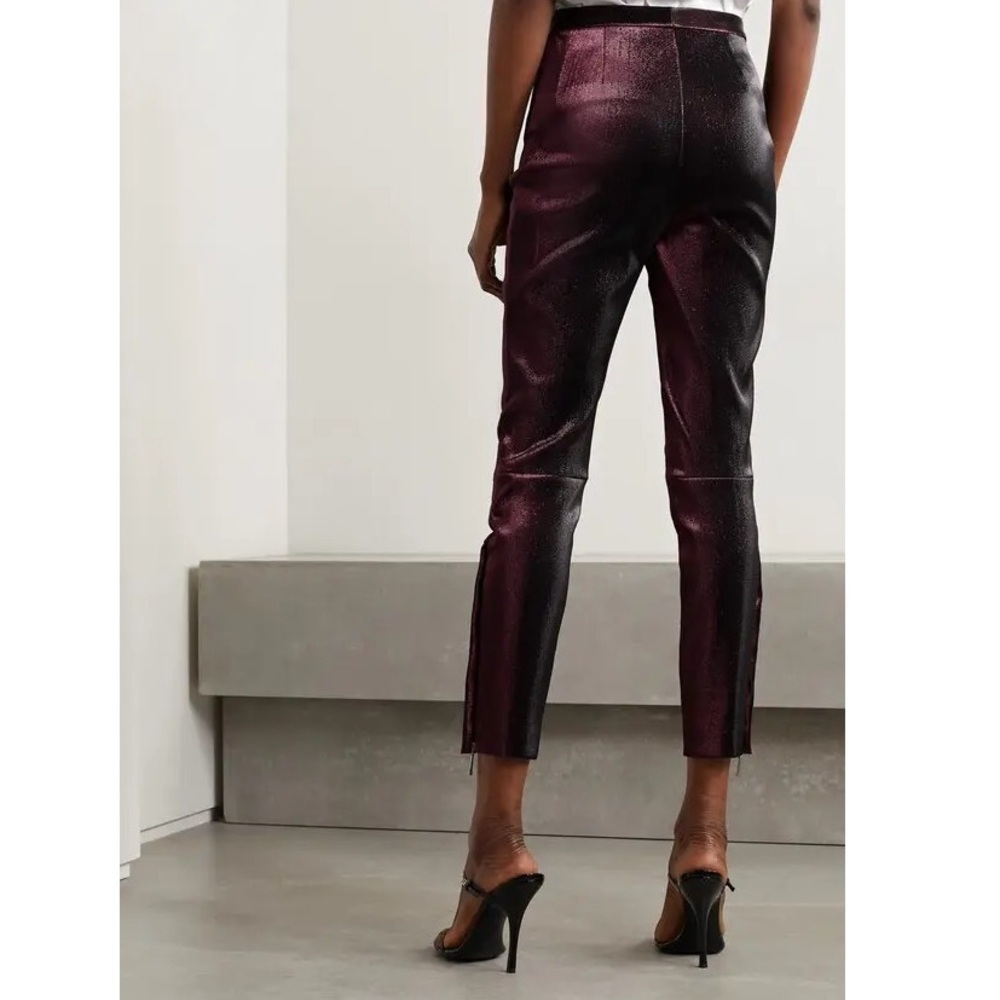 AREA Lurex Skinny Pants in Burgandy - Picture 2 of 12